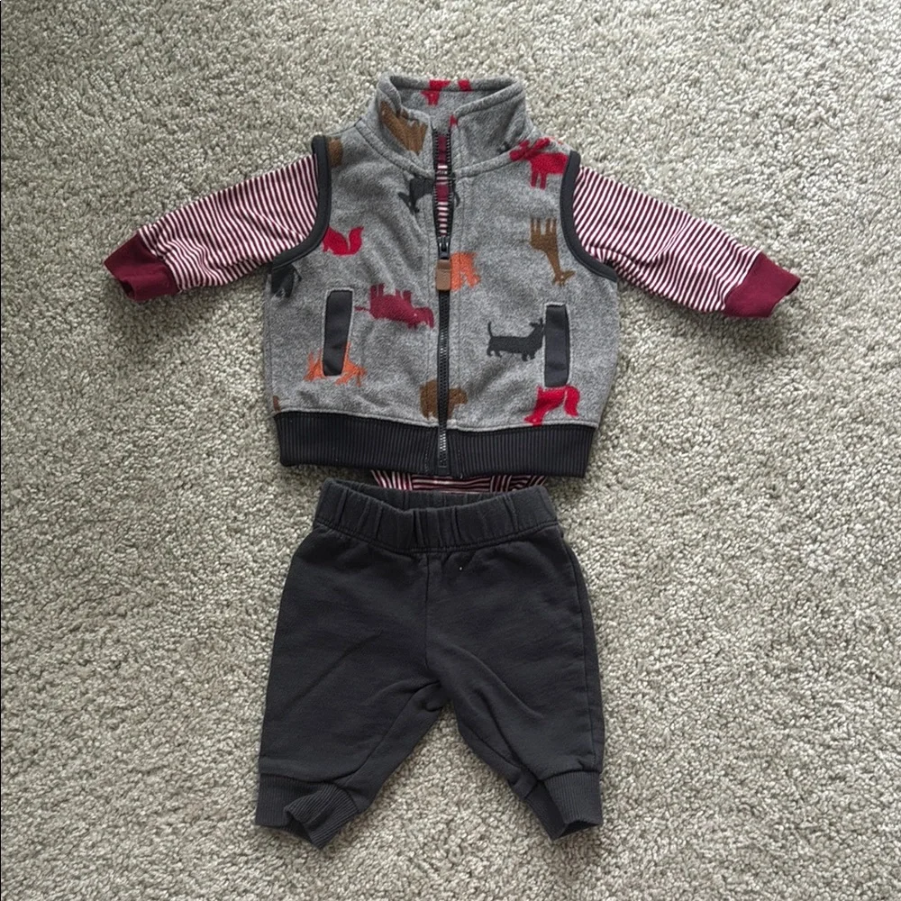 Carters Gray and Red Striped Baby Vest Outfit Set
